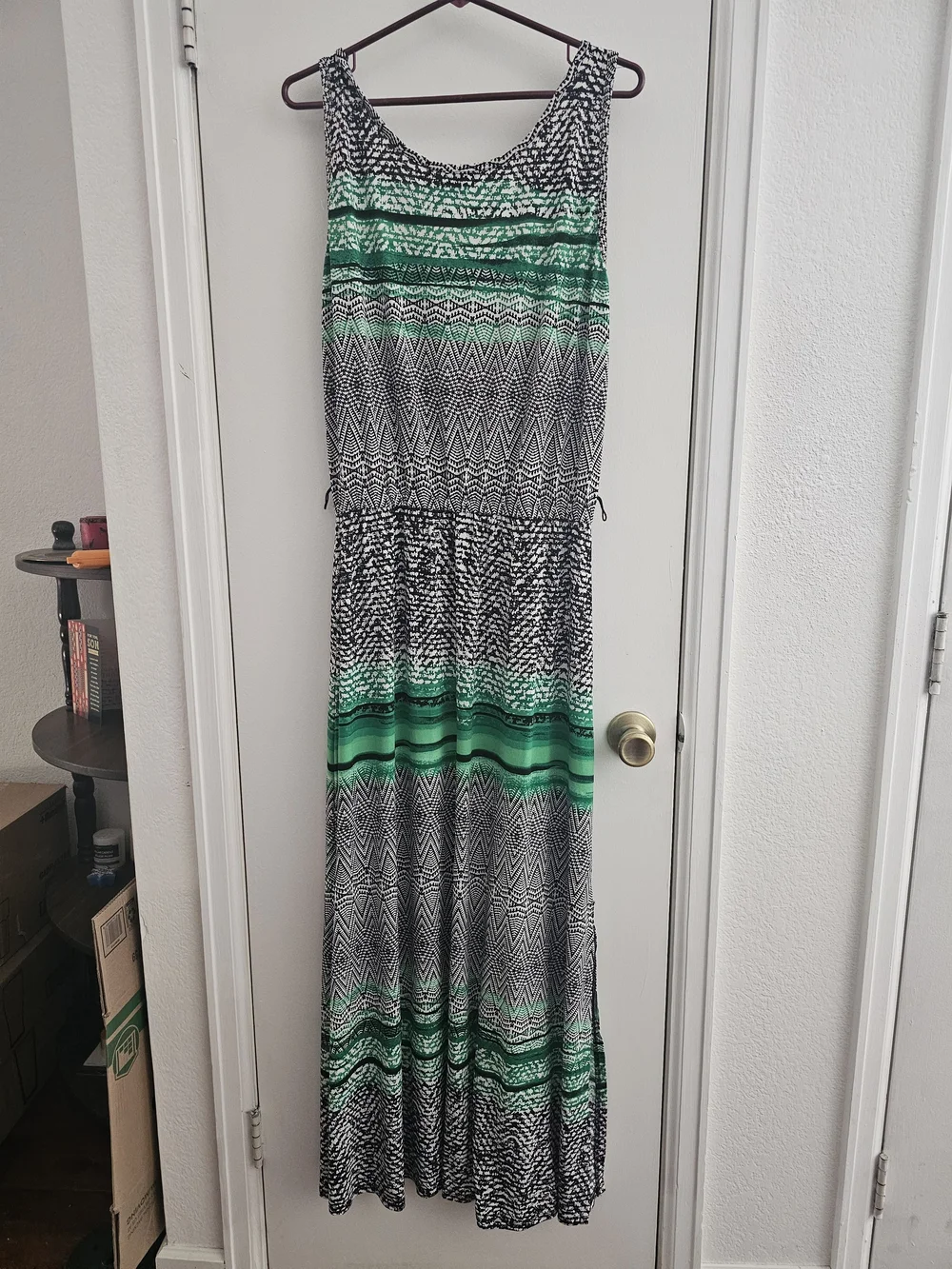 Fever Black & Green Striped Geometric Maxi Dress